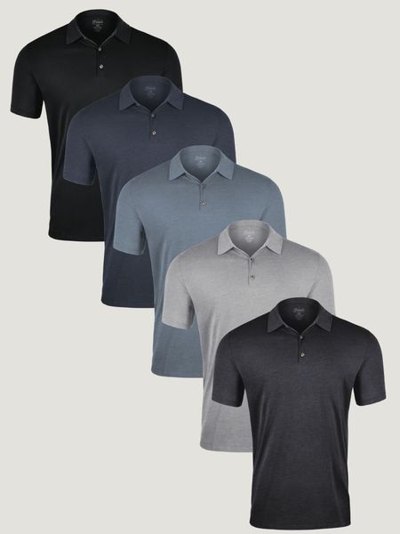 Best Sellers Tall Polo 5-Pack | Black, Navy, Wedgewood, Heather Grey, and Charcoal tees | Fresh Clean Threads